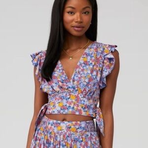Free people Floral Ruffle Wrap Top